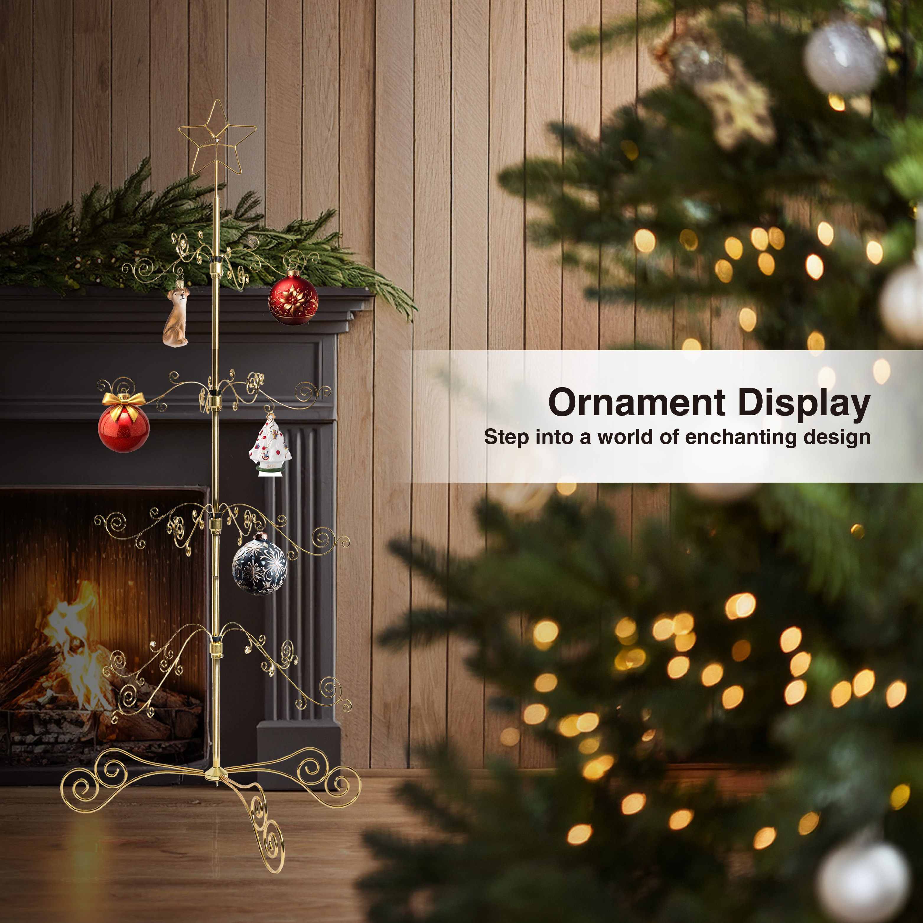 HOHIYA 3 Ft Wrought Iron Ornament Display Tree 56-Hook Metal Christmas Tree Alternative Sturdy Floor and Tabletop Stand for Glass Baubles Gold